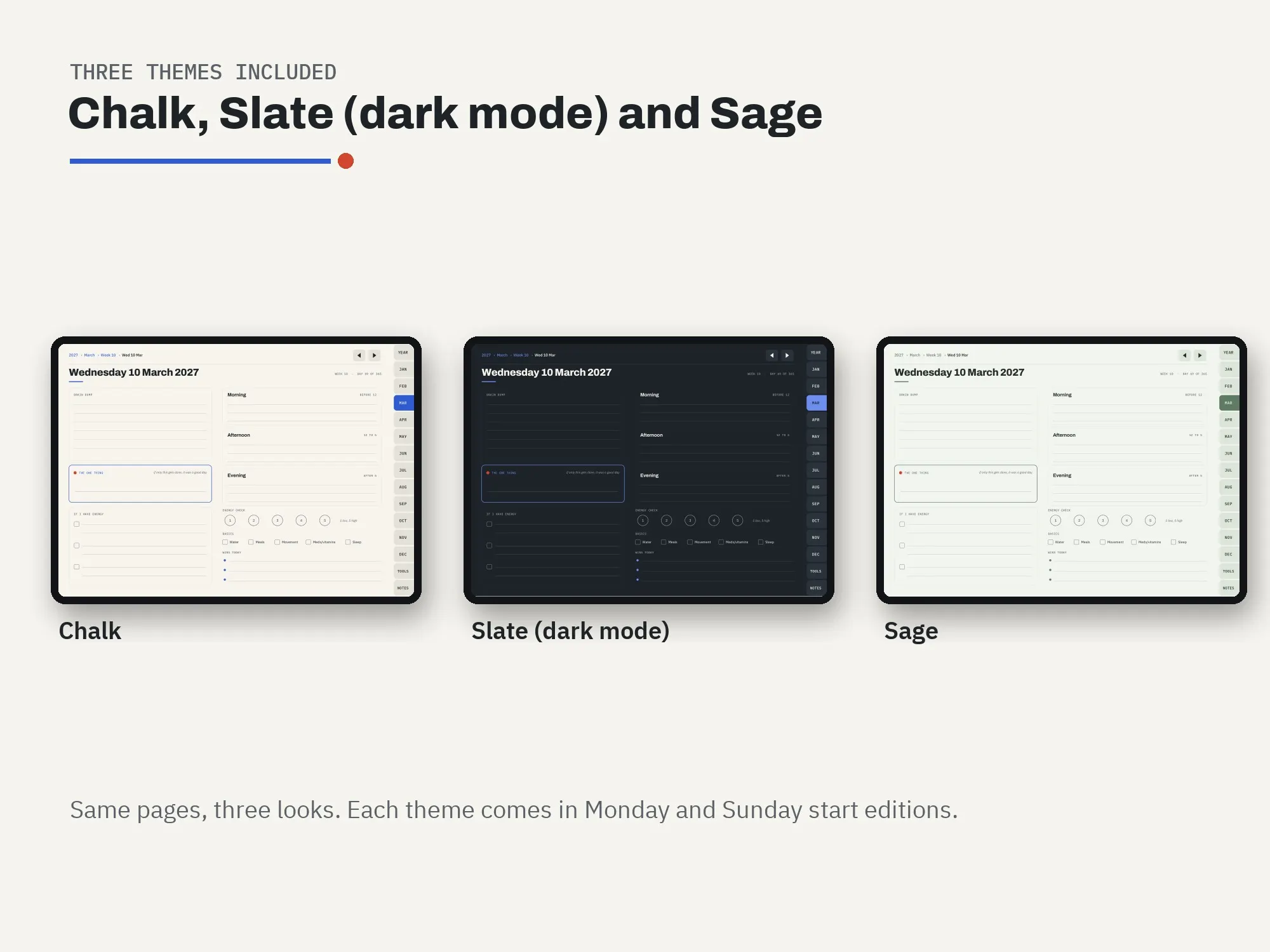 ADHD-Friendly Digital Planner 2027: colour themes